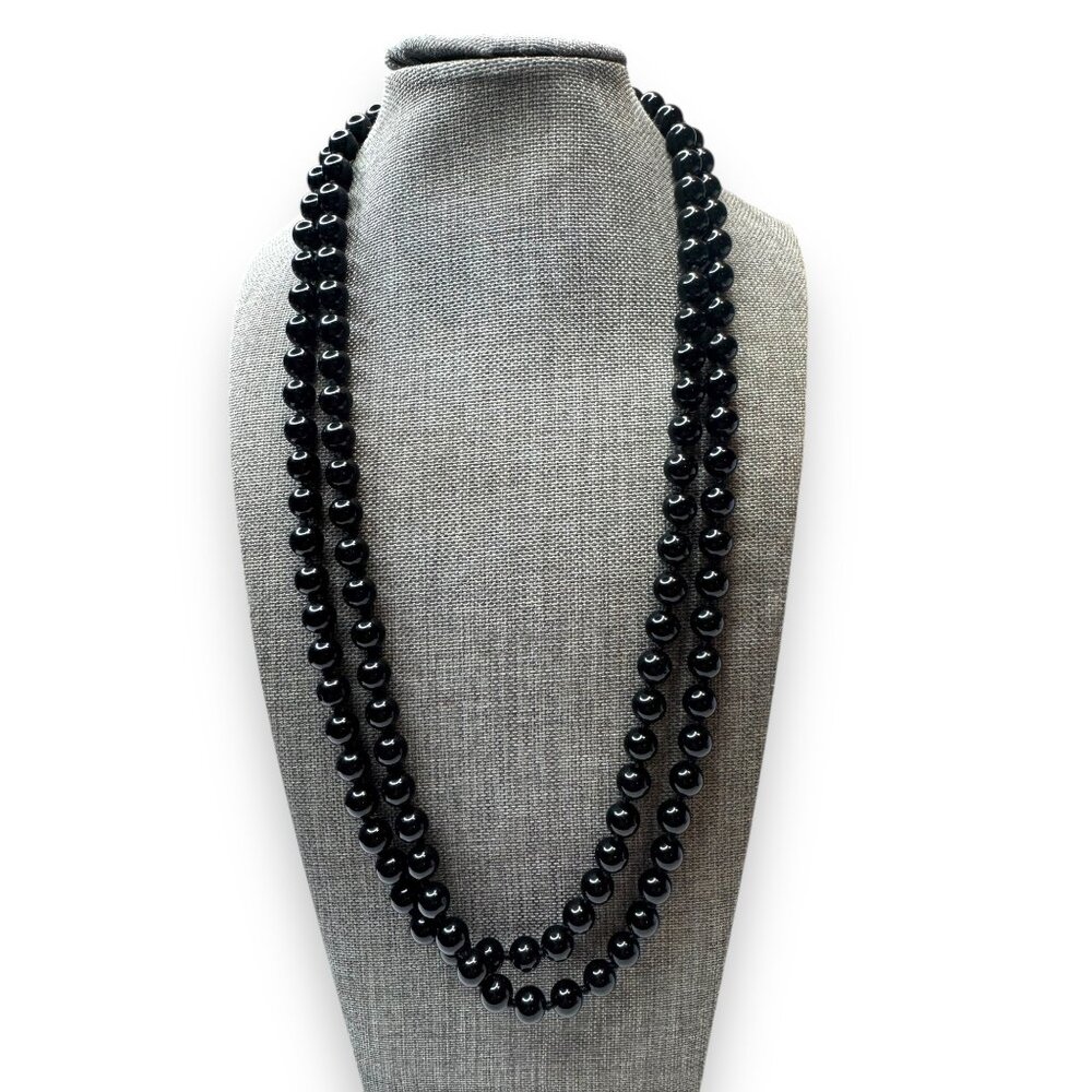 Lady Remington 49" Black Glass Beaded Necklace With Lobster Claw Clasp